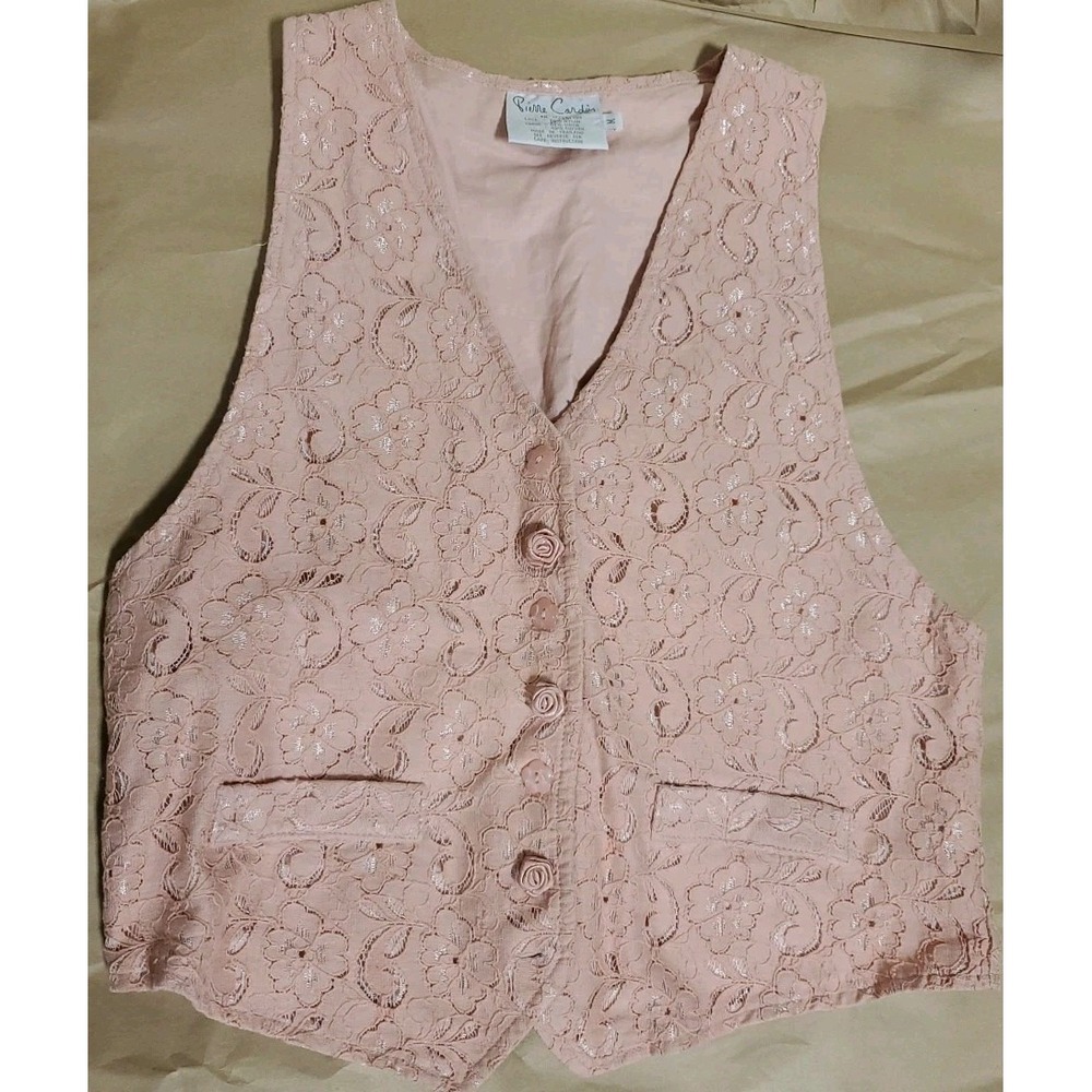 Pierre Cardin Vintage Lace Pink‎ Blush Rose Vest Size MEDIUM